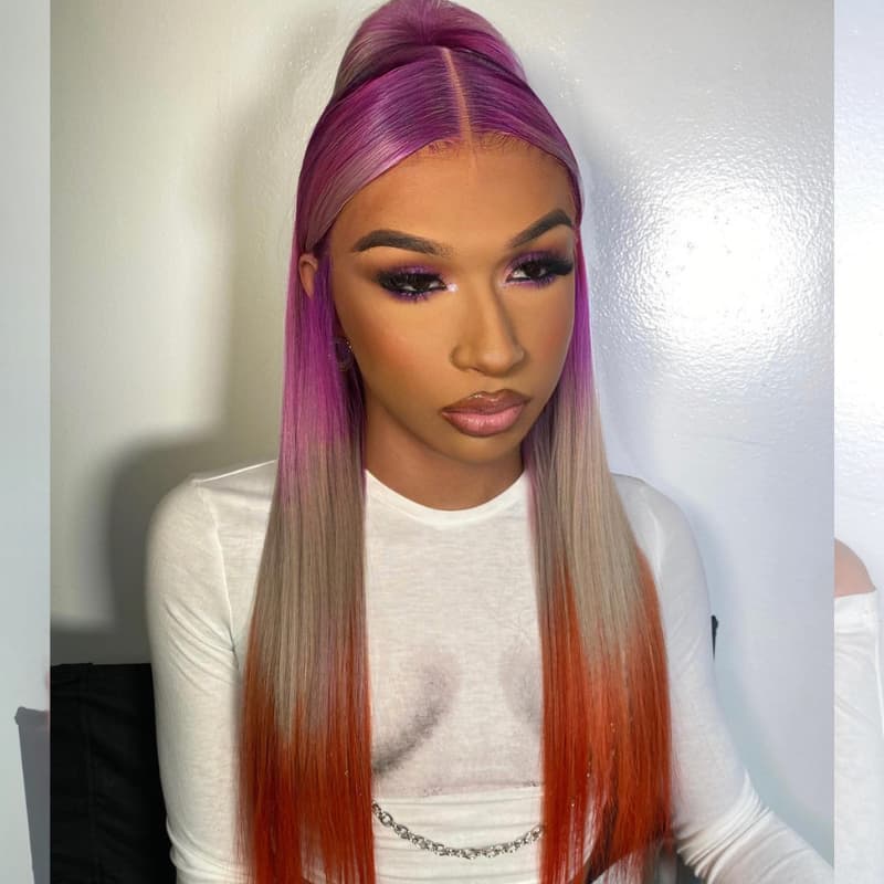 SWAY Ombre Purple Gray Ginger 200 Density Lace Front Human Hair Wigs