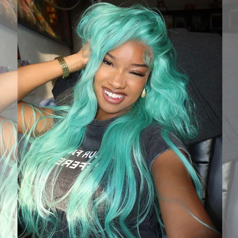 SWAY 200 Density Pastel Green 13x4 Lace Front Virgin Human Hair Wigs