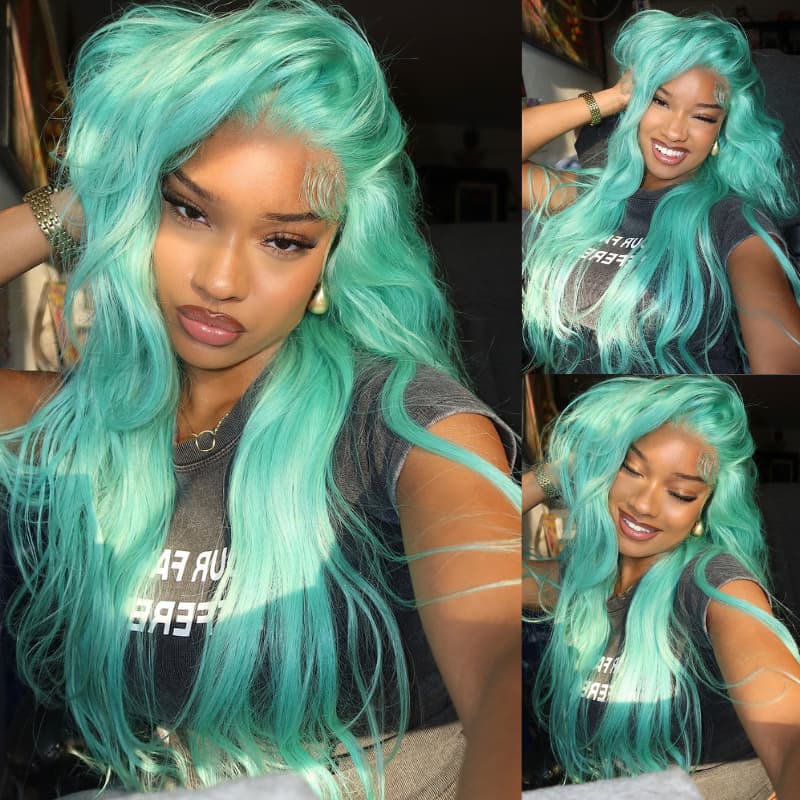 SWAY 200 Density Pastel Green 13x4 Lace Front Virgin Human Hair Wigs