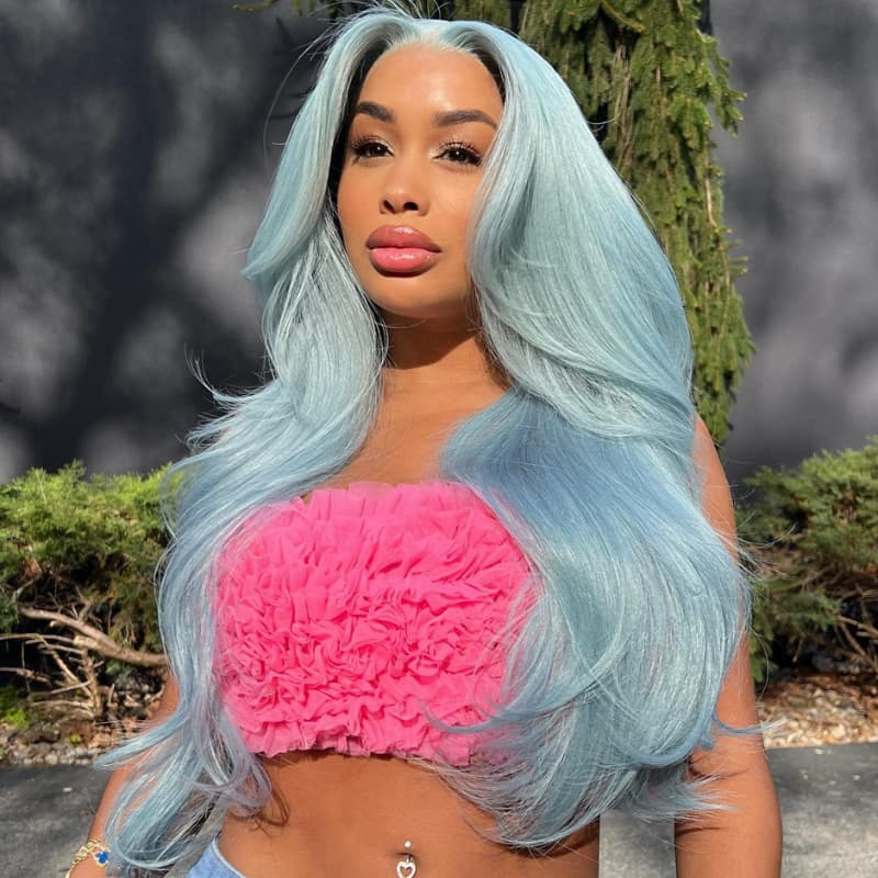 SWAY Pastel Sky Blue Body Wave 13x4 Lace Front Virgin Human Hair Wigs