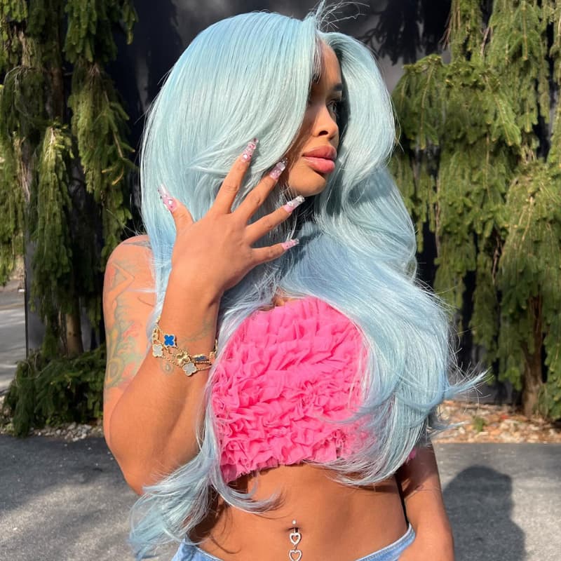 SWAY 200 Density Sky Blue Color Lace Front Virgin Remy Human Hair Wig