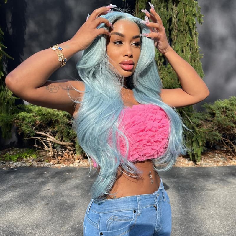 SWAY 200 Density Sky Blue Color Lace Front Virgin Remy Human Hair Wig