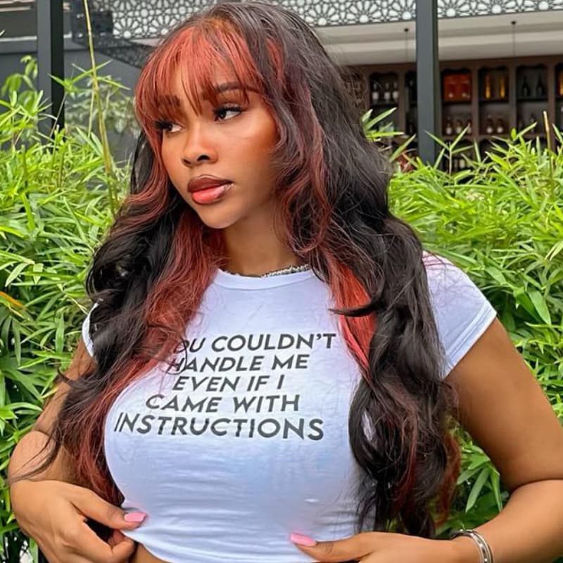 SWAY Peekaboo Black Copper Red Color With Bangs Virgin Human Hair Wigs