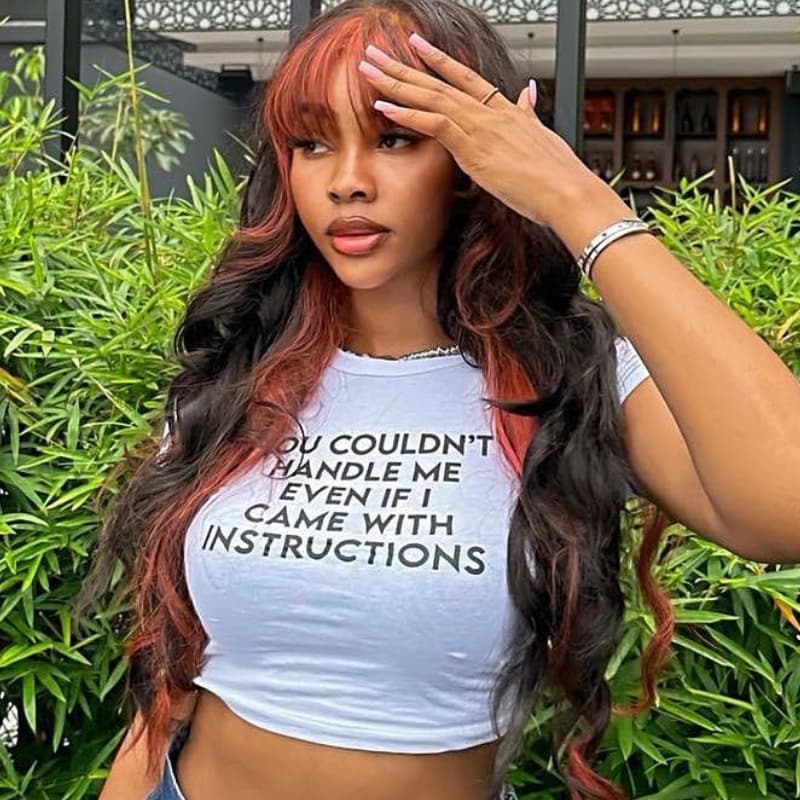 SWAY Peekaboo Black Copper Red Color With Bangs Virgin Human Hair Wigs