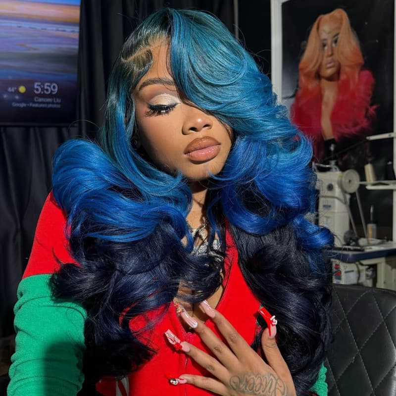 SWAY Peekaboo Light Dark Blue Body Wave HD Lace Front Human Hair Wigs