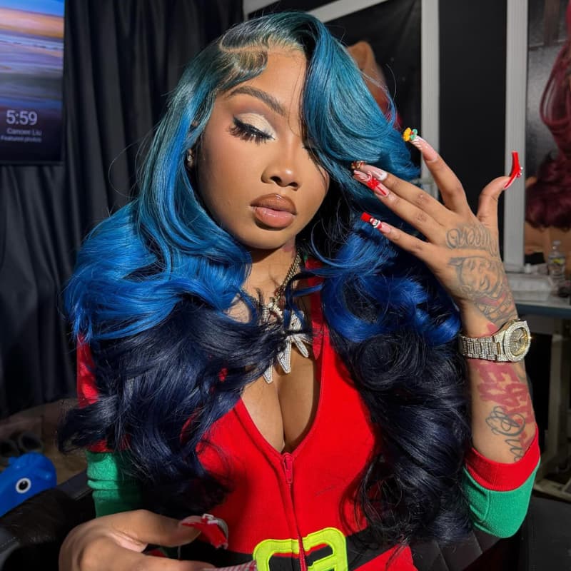 SWAY Peekaboo Light Dark Blue Body Wave HD Lace Front Human Hair Wigs