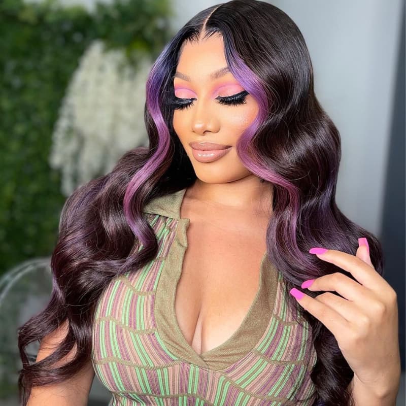 SWAY Purple Skunk Stripe Wavy 13x4 HD Lace Front Virgin Human Hair Wig