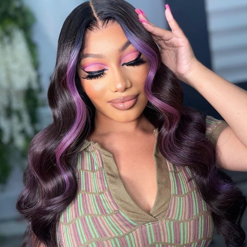 SWAY Purple Skunk Stripe Wavy 13x4 HD Lace Front Virgin Human Hair Wig