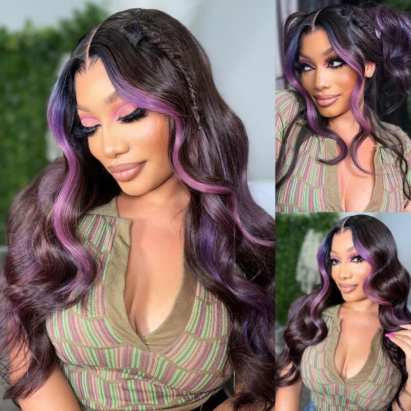 SWAY Purple Skunk Stripe Wavy 13x4 HD Lace Front Virgin Human Hair Wig