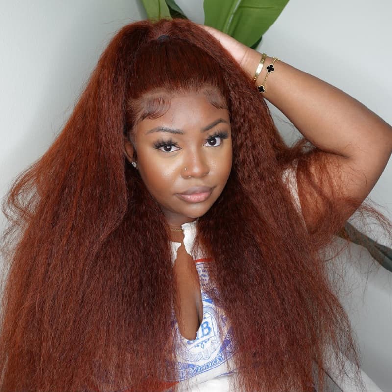 SWAY Reddish Brown Yaki Kinky Straight 13x4 Lace Front Human Hair Wigs