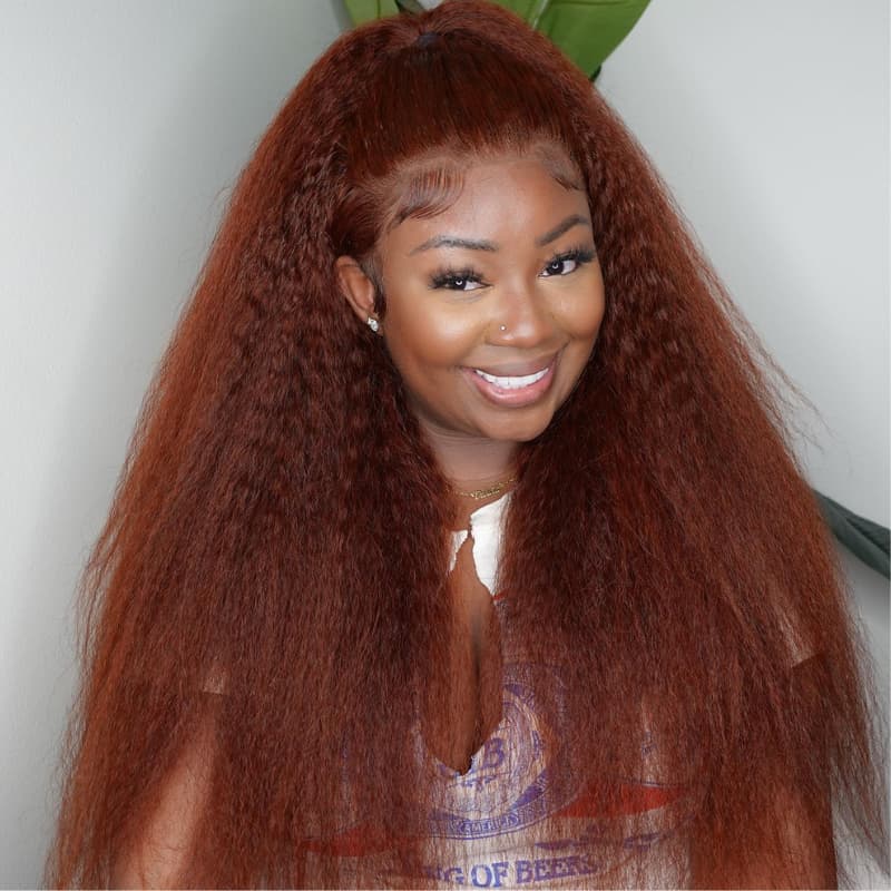 SWAY Reddish Brown Yaki Kinky Straight 13x4 Lace Front Human Hair Wigs