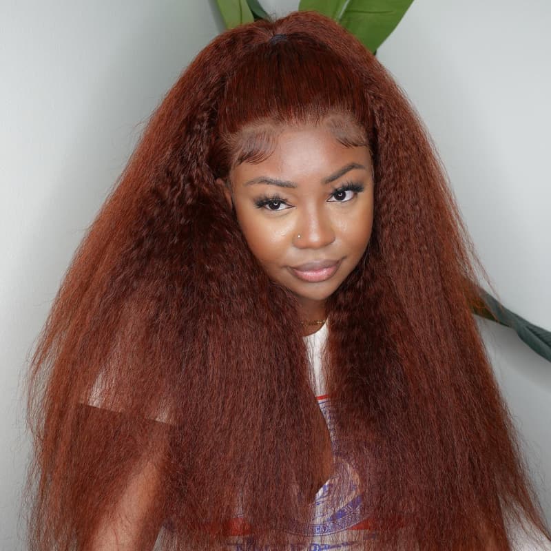 SWAY Reddish Brown Yaki Kinky Straight 13x4 Lace Front Human Hair Wigs