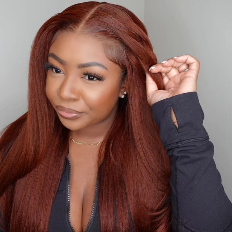 SWAY Reddish Chocolate Brown Bone Straight Remy Human Hair Weave Wigs