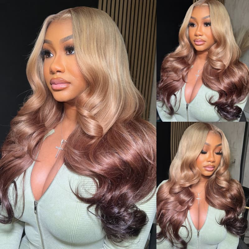 SWAY Reverse Ombre Ash Blonde Dark Brown HD Lace Front Human Hair Wigs