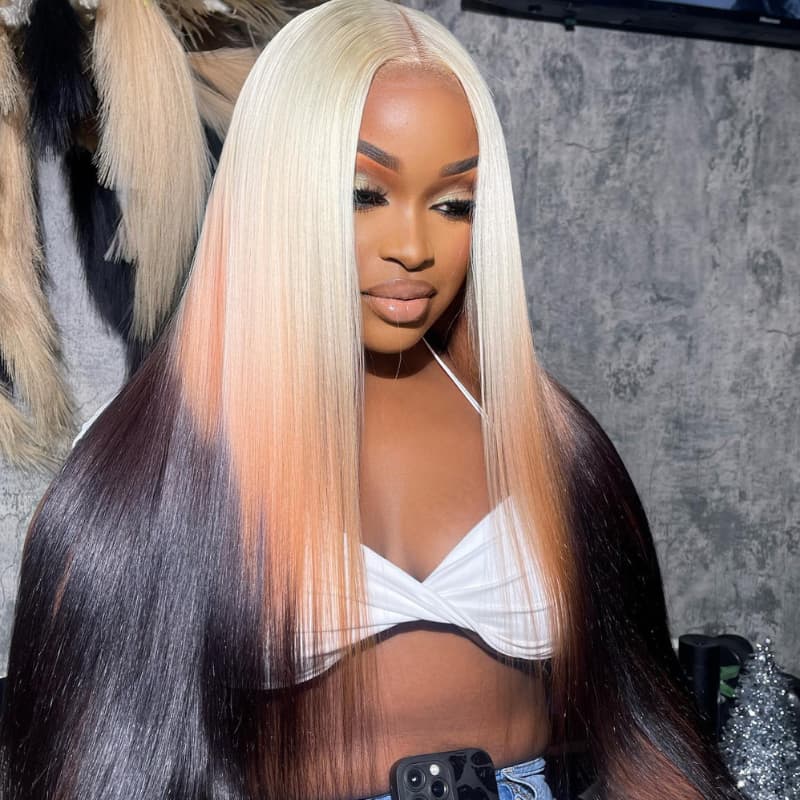 SWAY Reverse Ombre Peachy Pink Black 13x4 HD Lace Front Human Hair Wig