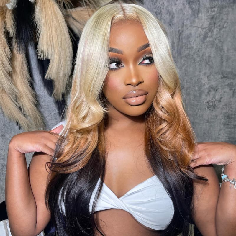 SWAY Reverse Ombre Peachy Pink Black 13x4 HD Lace Front Human Hair Wig