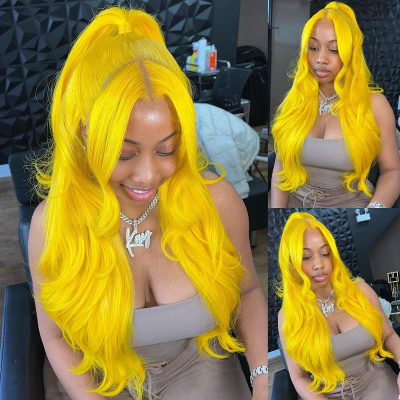SWAY Yellow Color 200 Density 13x4 HD Lace Front Virgin Human Hair Wig