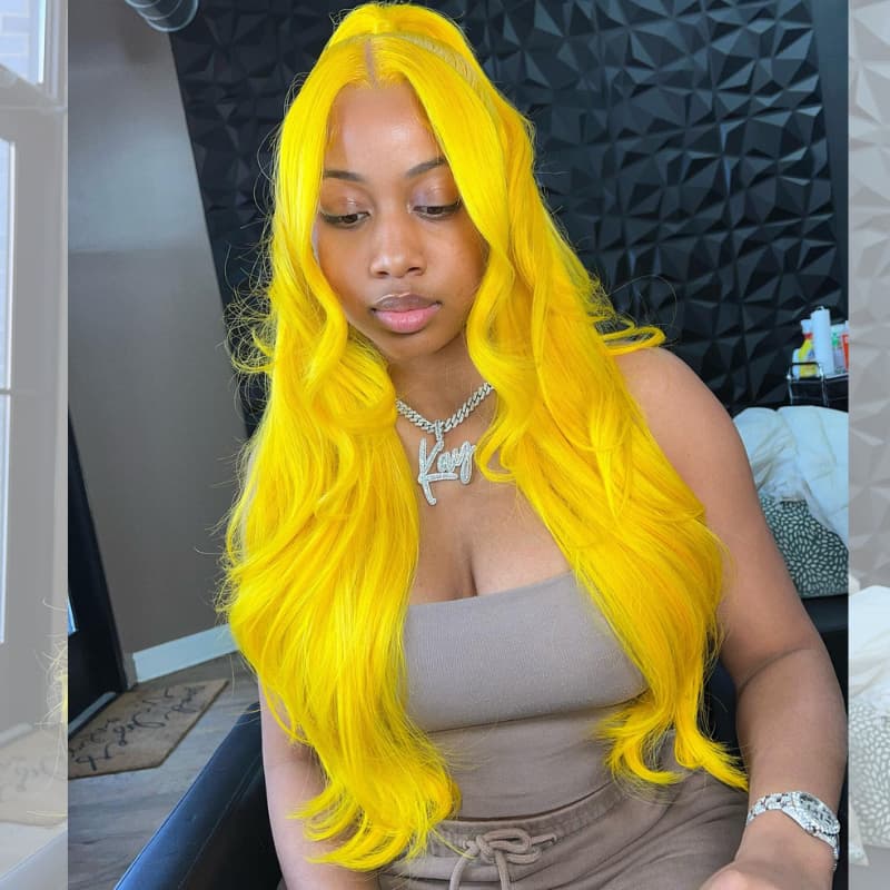 SWAY 200 Density Mint Yellow HD Transparent Lace Front Human Hair Wigs