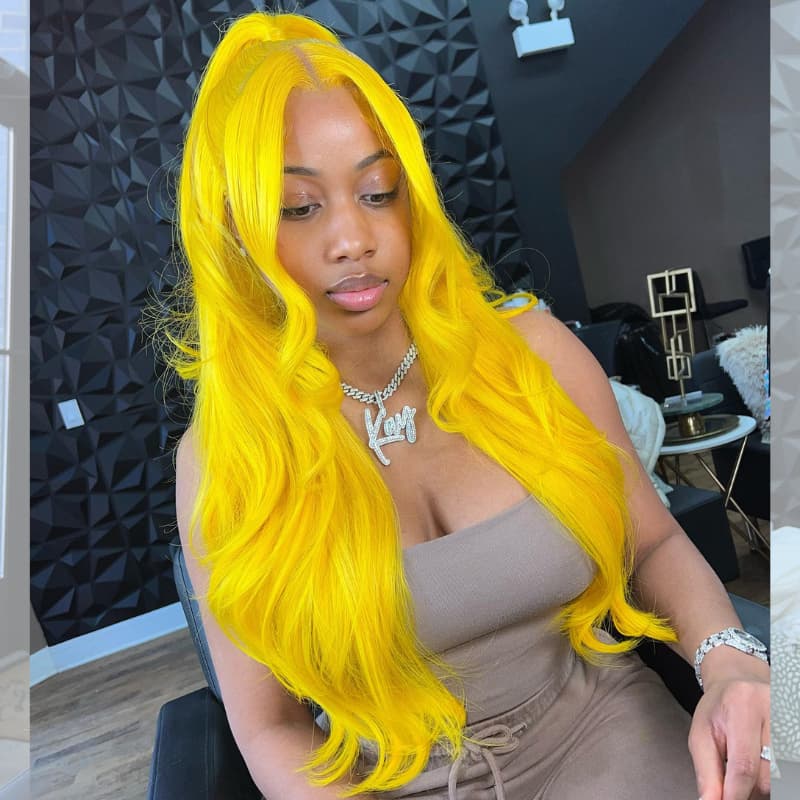 SWAY 200 Density Mint Yellow HD Transparent Lace Front Human Hair Wigs