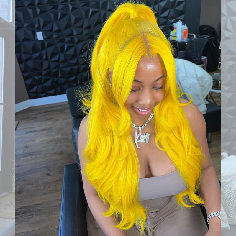 SWAY 200 Density Mint Yellow HD Transparent Lace Front Human Hair Wigs