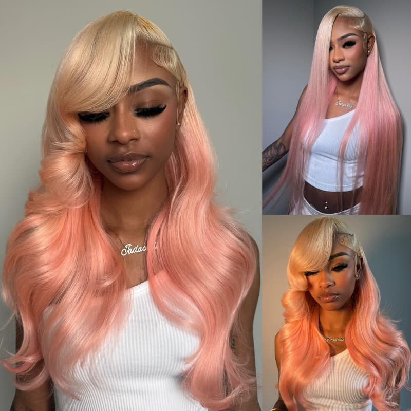 SWAY 200 Density Ombre Blonde Pink 13x4 Lace Front Virgin Human Hair Wigs