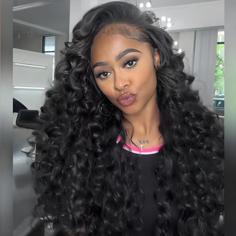 SWAY 250 300 Density Bouncy Wand Curls 13x4 Lace Front Human Hair Wigs