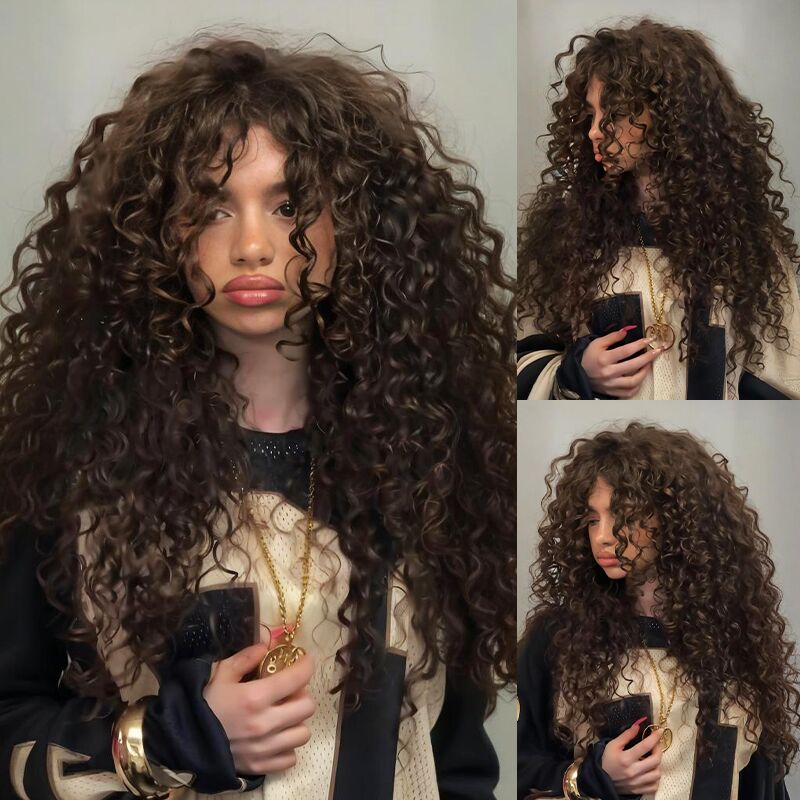 SWAY 250 300 Density Brown Bouncy Spiral Loose Curls 13x4 Lace Front Human Hair Wigs