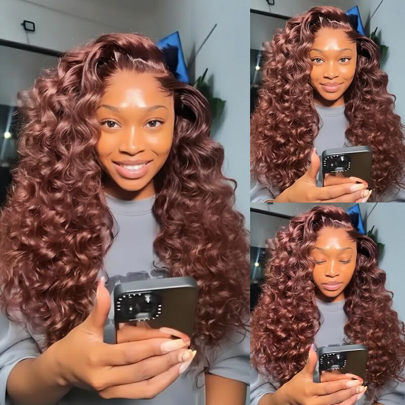 SWAY 250 300 Density Brown Wand Curls 13x4 Lace Front Human Hair Wigs