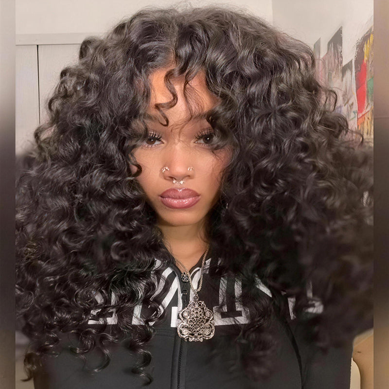 SWAY 250 300 Density Crimped Deep Wave Curls 13x4 Lace Front Virgin Human Hair Wigs