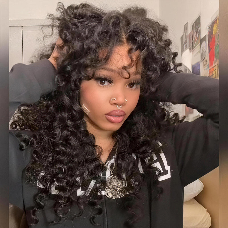 SWAY 250 300 Density Crimped Deep Wave Curls 13x4 Lace Front Virgin Human Hair Wigs