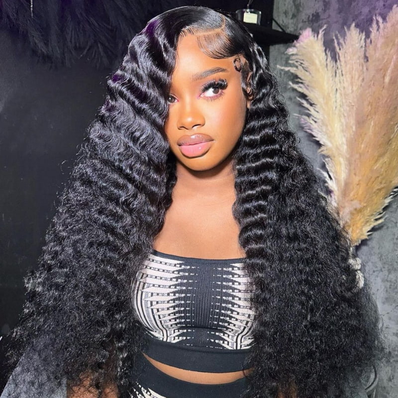 SWAY 250 300 Density Deep Wave Curly 13x4 Lace Front Human Hair Wigs
