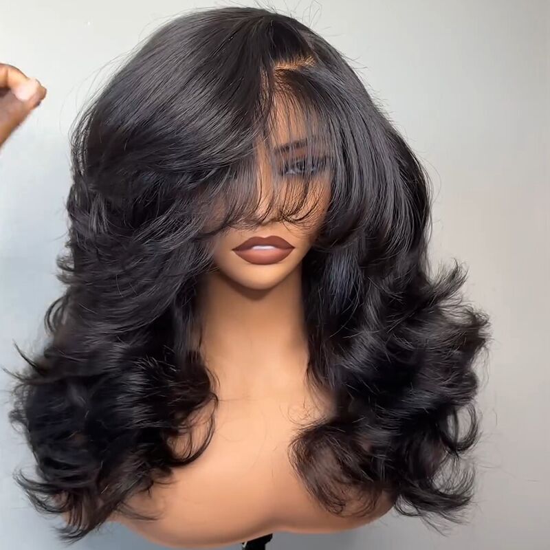SWAY 250 300 Density Side Part Straight 13x4 Lace Front Human Hair Wigs With Bangs