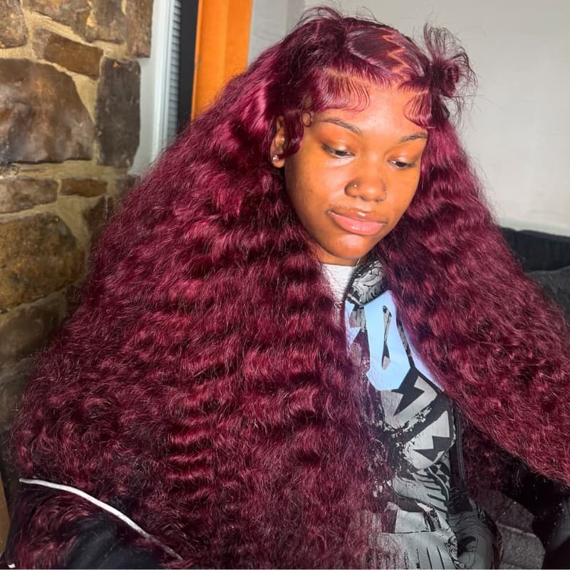 SWAY 300 Density 99J Dark Red Deep Wave Curly Virgin Human Hair Wigs