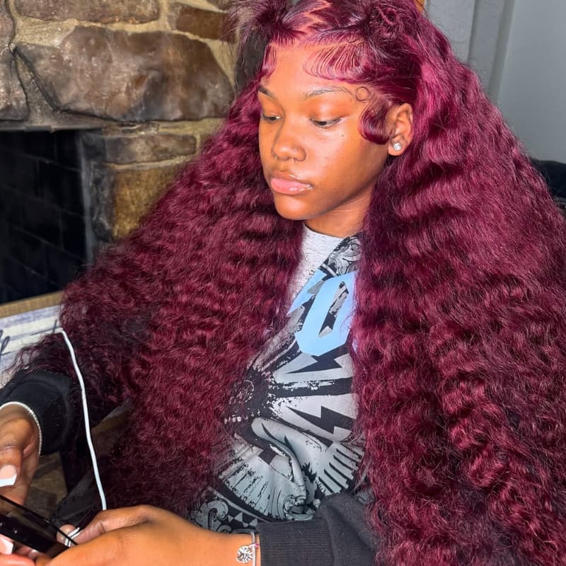 SWAY 300 Density 99J Dark Red Deep Wave Curly Virgin Human Hair Wigs
