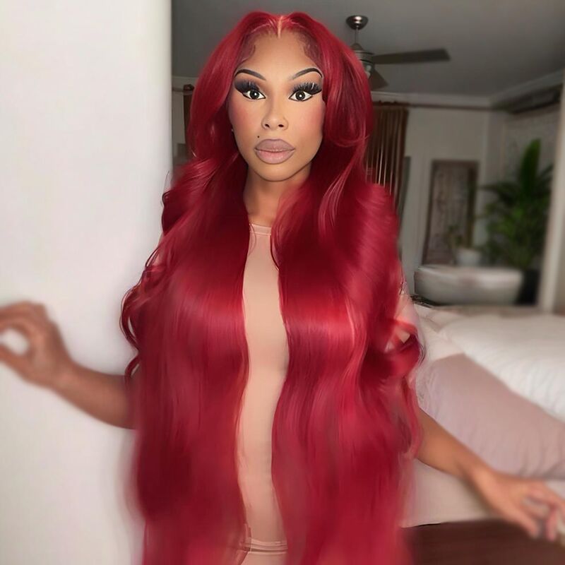 SWAY 30 32 34 36 38 40 42 INCH Long Vibrant Burgundy Red 13x4 Lace Front Human Hair Wigs
