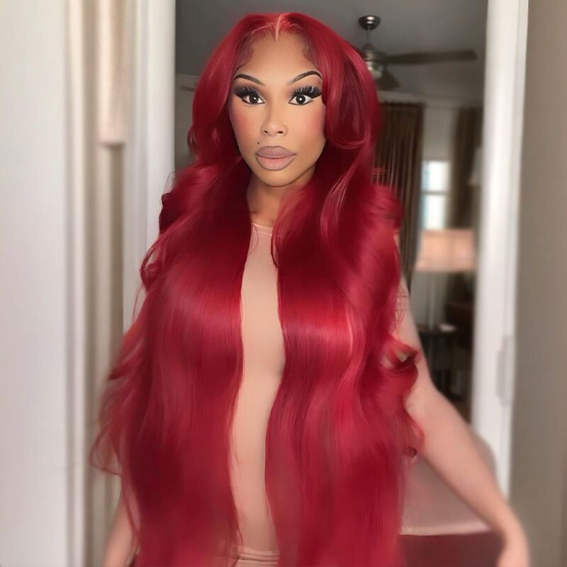SWAY 30 32 34 36 38 40 42 INCH Long Vibrant Burgundy Red 13x4 Lace Front Human Hair Wigs