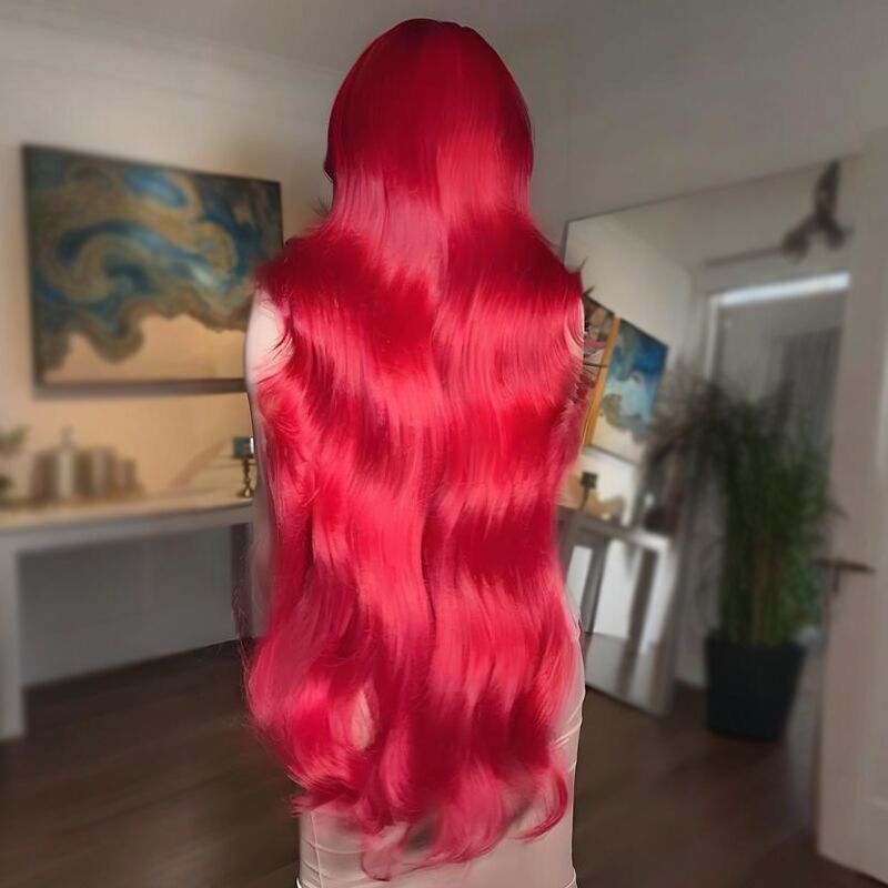 SWAY 30 32 34 36 38 40 42 INCH Long Vibrant Burgundy Red 13x4 Lace Front Human Hair Wigs
