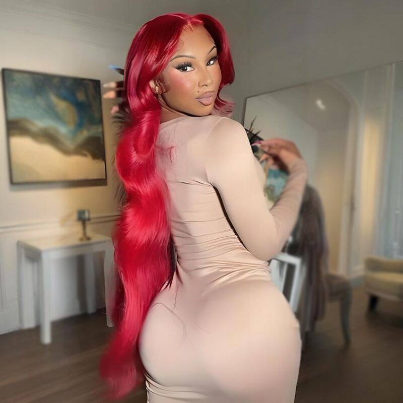 SWAY 30 32 34 36 38 40 42 INCH Long Vibrant Burgundy Red 13x4 Lace Front Human Hair Wigs