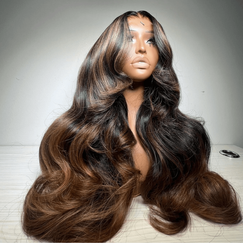 SWAY 30 32 34 36 38 40 inch Red Brown Honey Blonde Highlights 13x4 Lace Front Human Hair Wigs