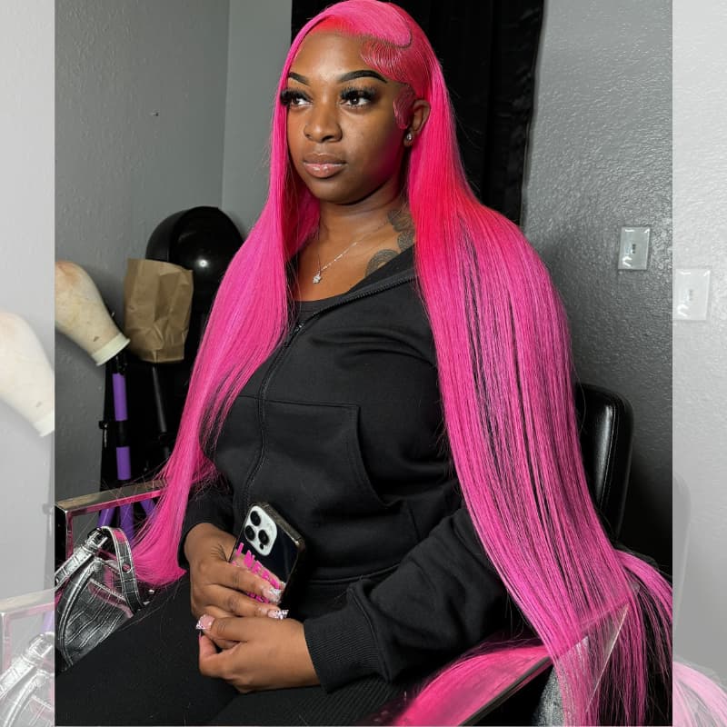 SWAY 30 32 34 Inch Hot Pink Bone Straight Lace Front Human Hair Wigs