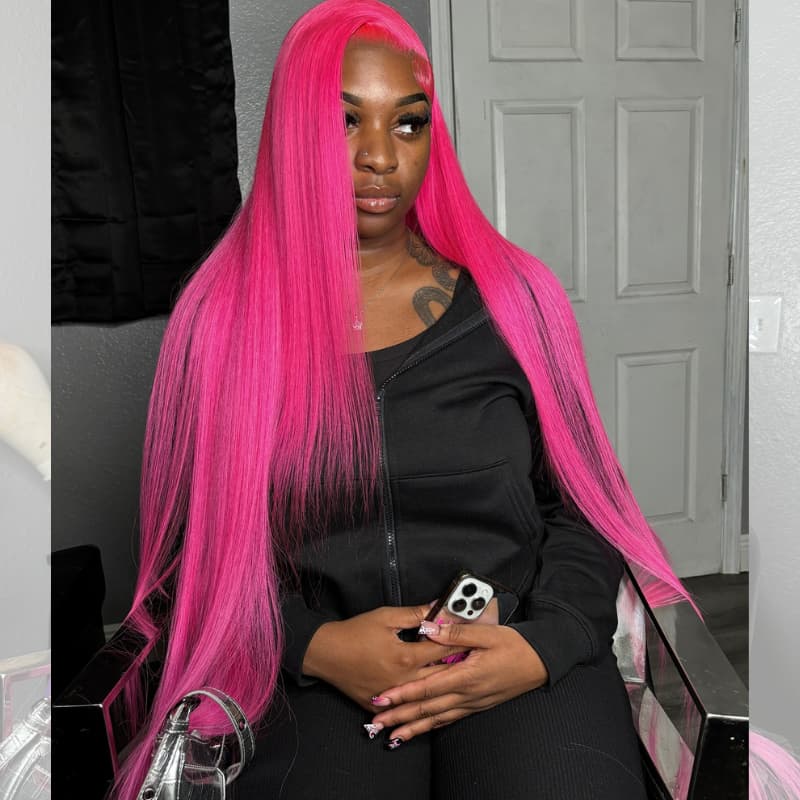SWAY 30 32 34 Inch Hot Pink Bone Straight Lace Front Human Hair Wigs