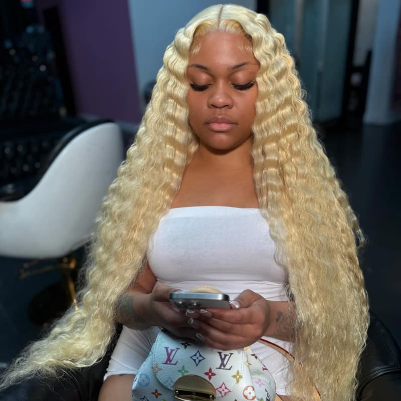SWAY 613 Blonde Deep Wave 30 32 34 Inch 13x4 Lace Front Human Hair Wig