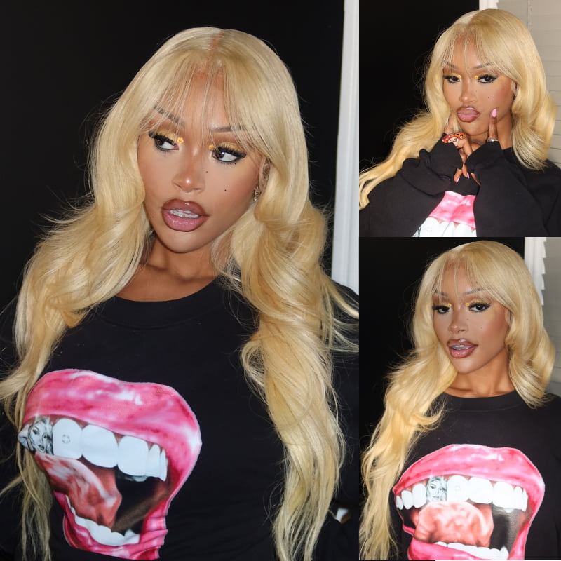 SWAY 613 Blonde With Bangs Body Wave 13x4 Lace Front Virgin Human Wigs
