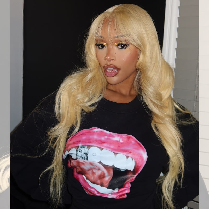 SWAY 613 Blonde With Bangs Body Wave 13x4 Lace Front Virgin Human Wigs