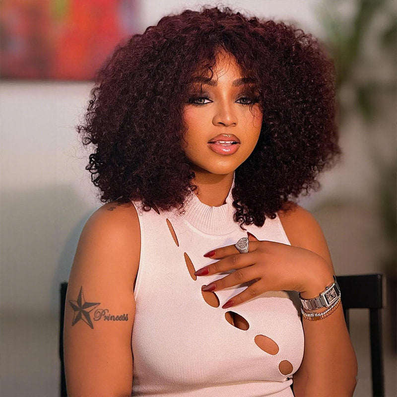 SWAY 99J Burgundy Kinky Curly Bob 250 Density 13x4 Lace Front Human Hair Wig