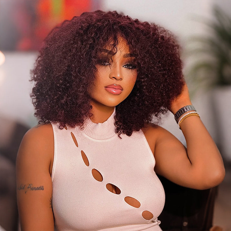 SWAY 99J Burgundy Kinky Curly Bob 250 Density 13x4 Lace Front Human Hair Wig
