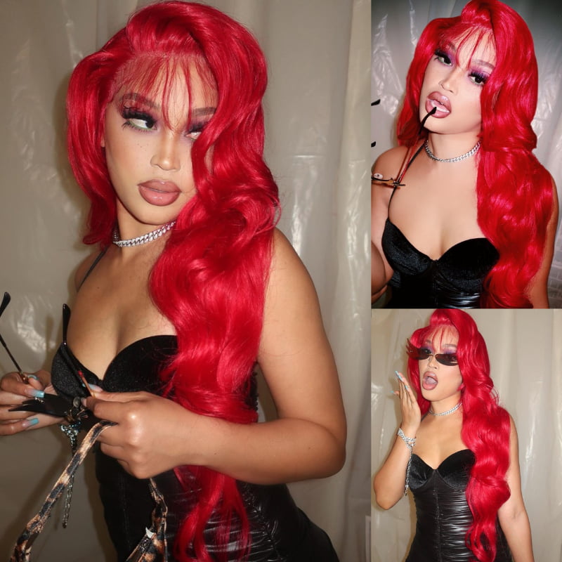 SWAY 99J Red Body Wave With Bangs HD Lace Front Virgin Human Hair Wigs