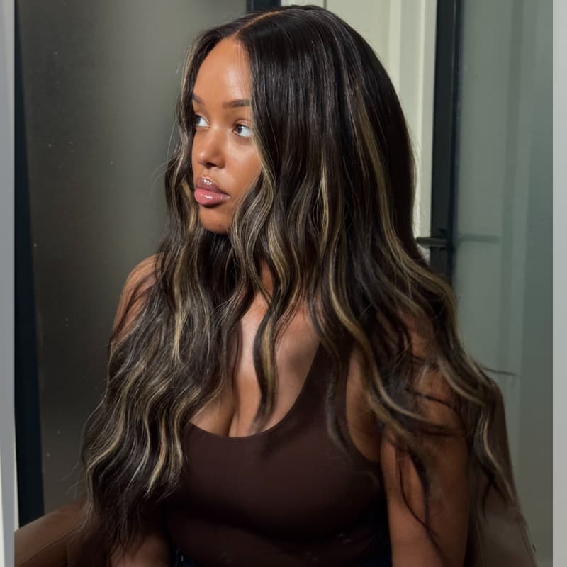 SWAY Balayage Black Brown Highlights 13x4 Lace Front Virgin Human Hair Wigs 200 Density