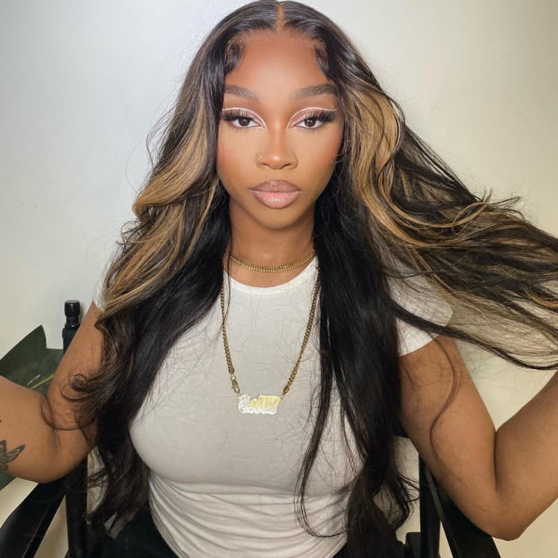 SWAY Black And Brown Highlight Streak Lace Front Virgin Human Hair Wig