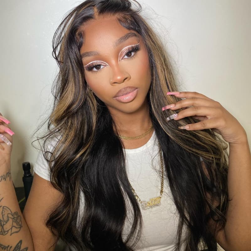 SWAY Black And Brown Highlight Streak Lace Front Virgin Human Hair Wig